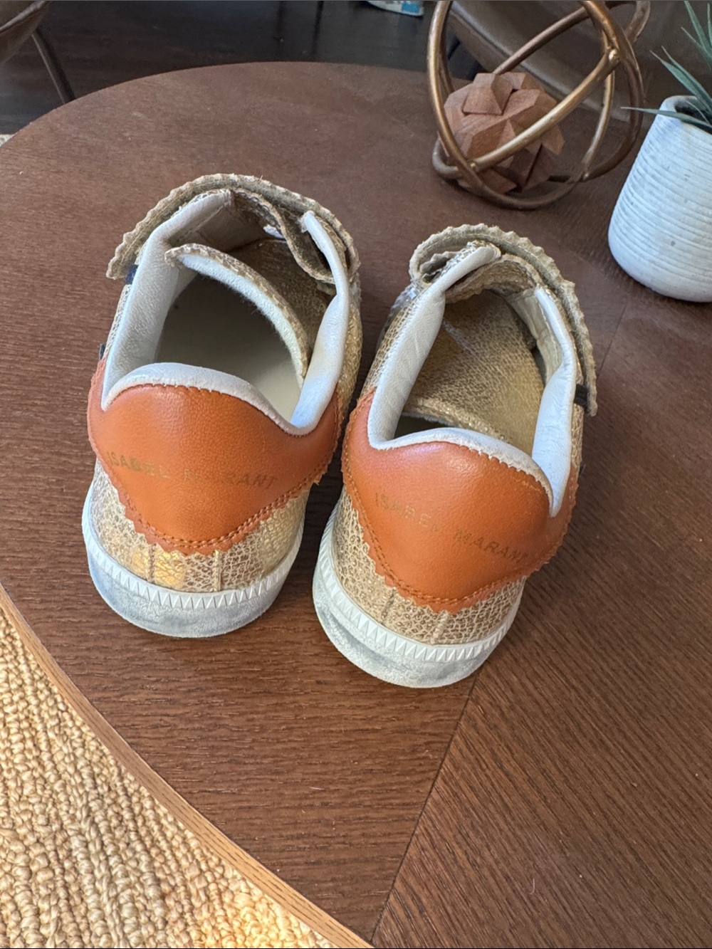 Isabel Marant Kids Tan & Beige Leather-Trim Sneakers with Gold Knit